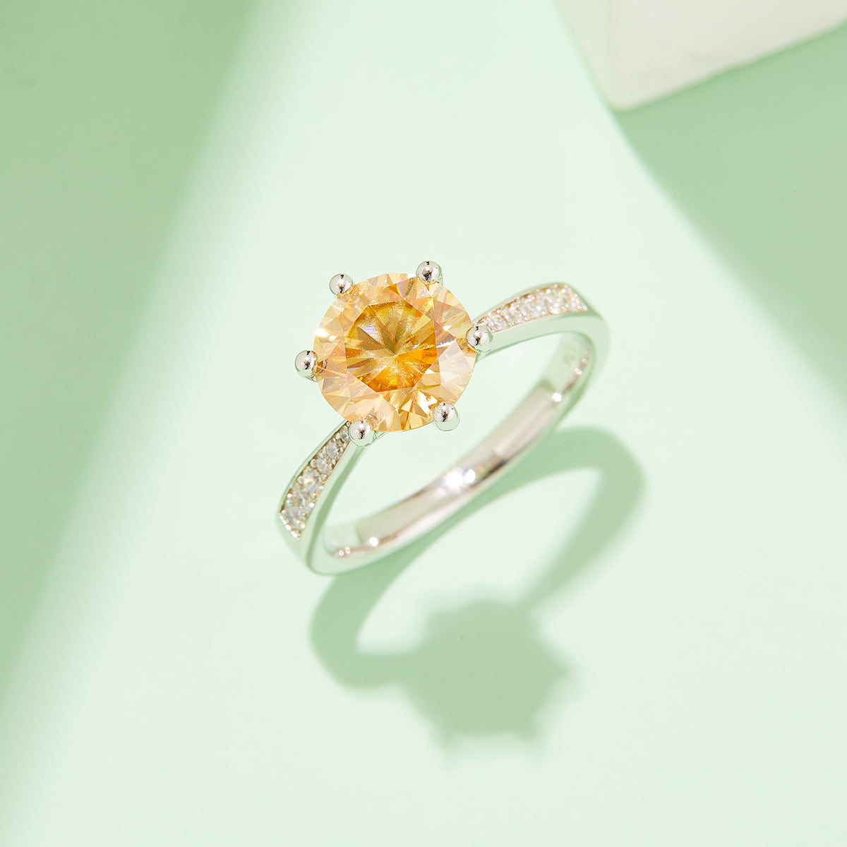 1.5 CT D Color Moissanite Pave Dancing Custom Ring in White Gold Plated Sterling Silver#9