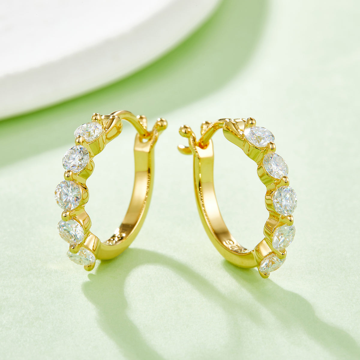 1.0 CT D Color Moissanite Melee Single Row Half Hoop Earrings in Sterling Silver#8