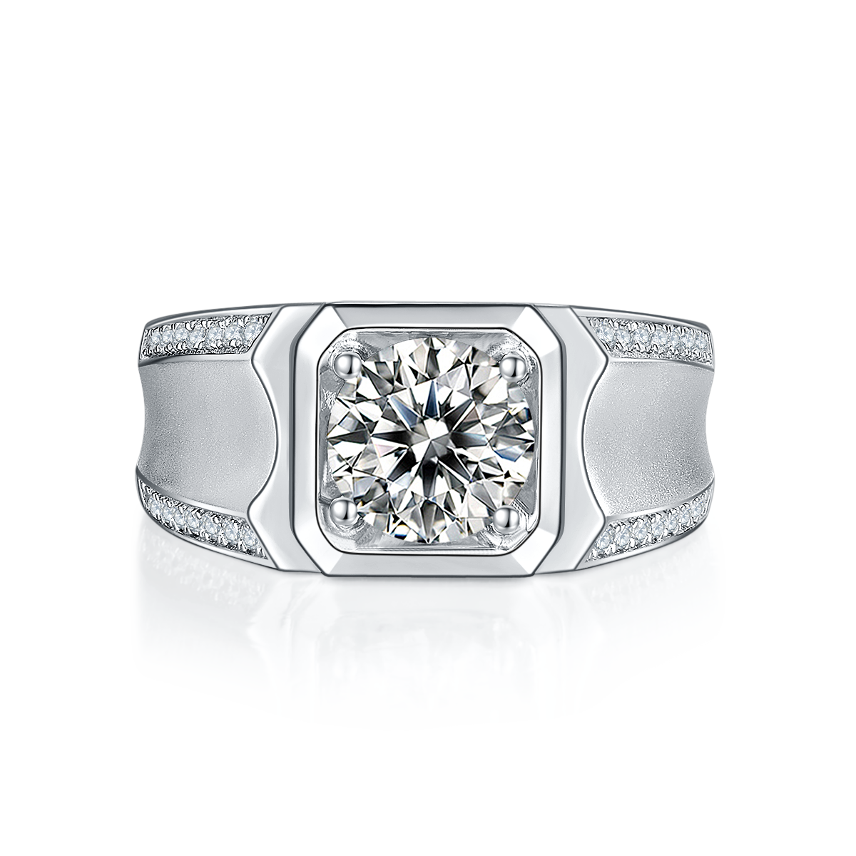 2.0 CT D Color Moissanite Dapper Men's Band in White Gold Plated Sterling Silver#7