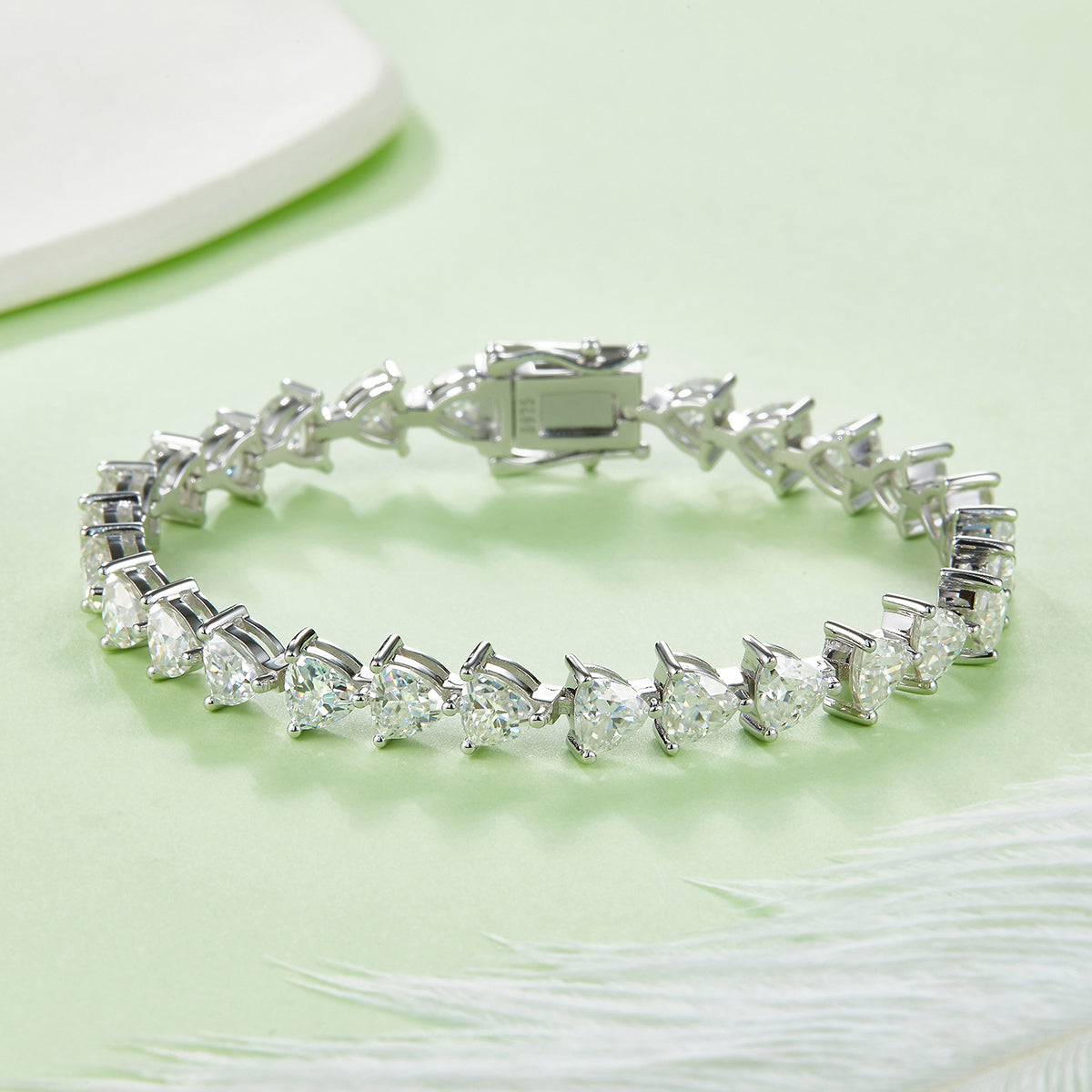 D Color VVS Moissanite Cluster Tennis Bracelet (Trillion Cut, 0.5 CT Each) in White Gold Plated Sterling Silver#2
