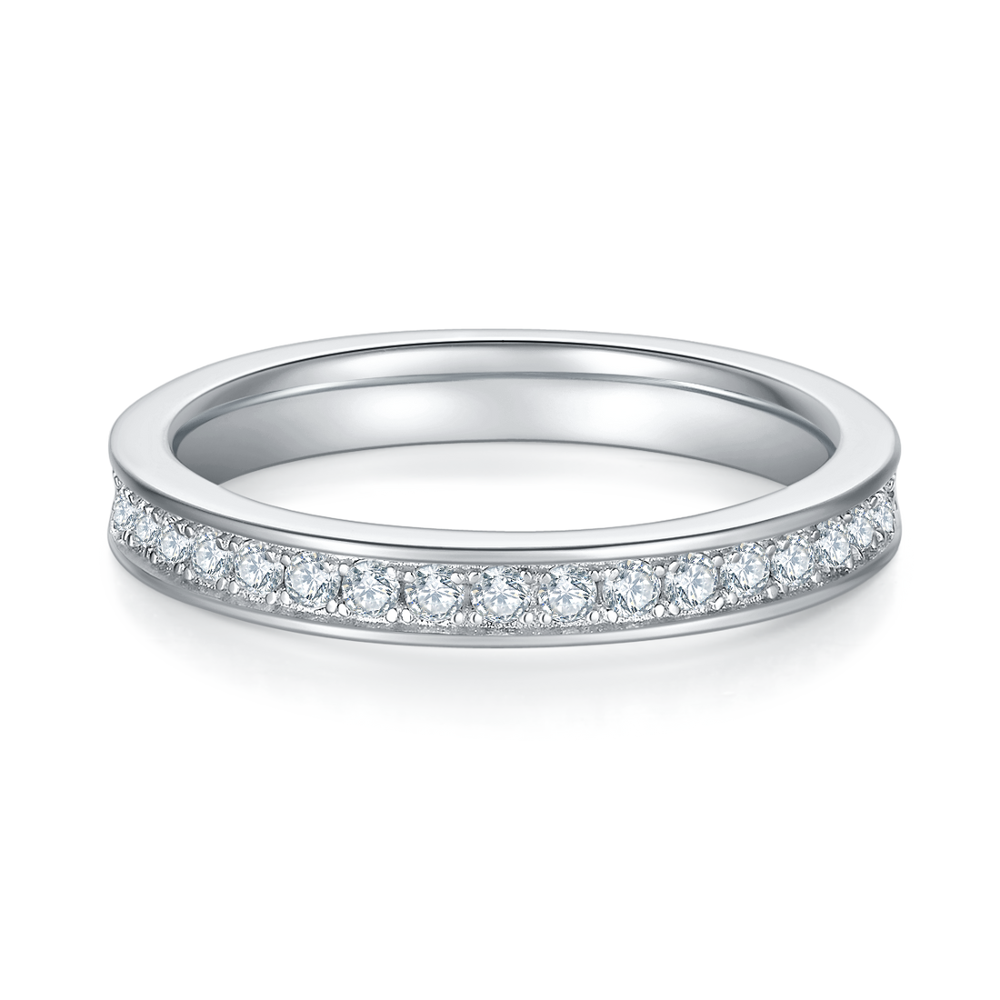 0.6 CT D Color Moissanite Melee Straight Row Full Eternity Ring Guard in White Gold Plated Sterling Silver#3