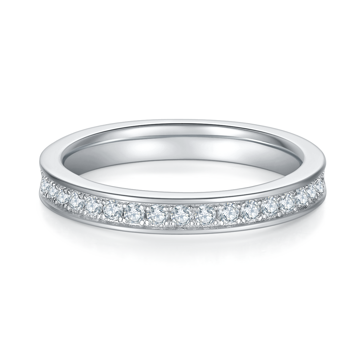 0.6 CT D Color Moissanite Melee Straight Row Full Eternity Ring Guard in White Gold Plated Sterling Silver#3