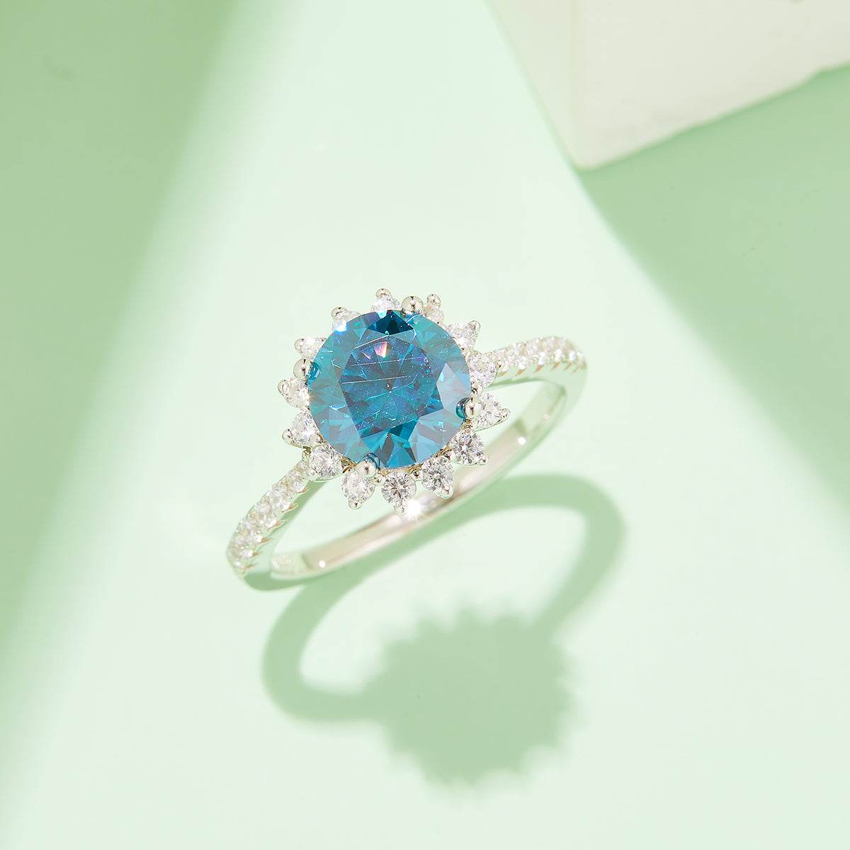 1.5 CT D Color Moissanite Sunflower Custom Ring in White Gold Plated Sterling Silver#10