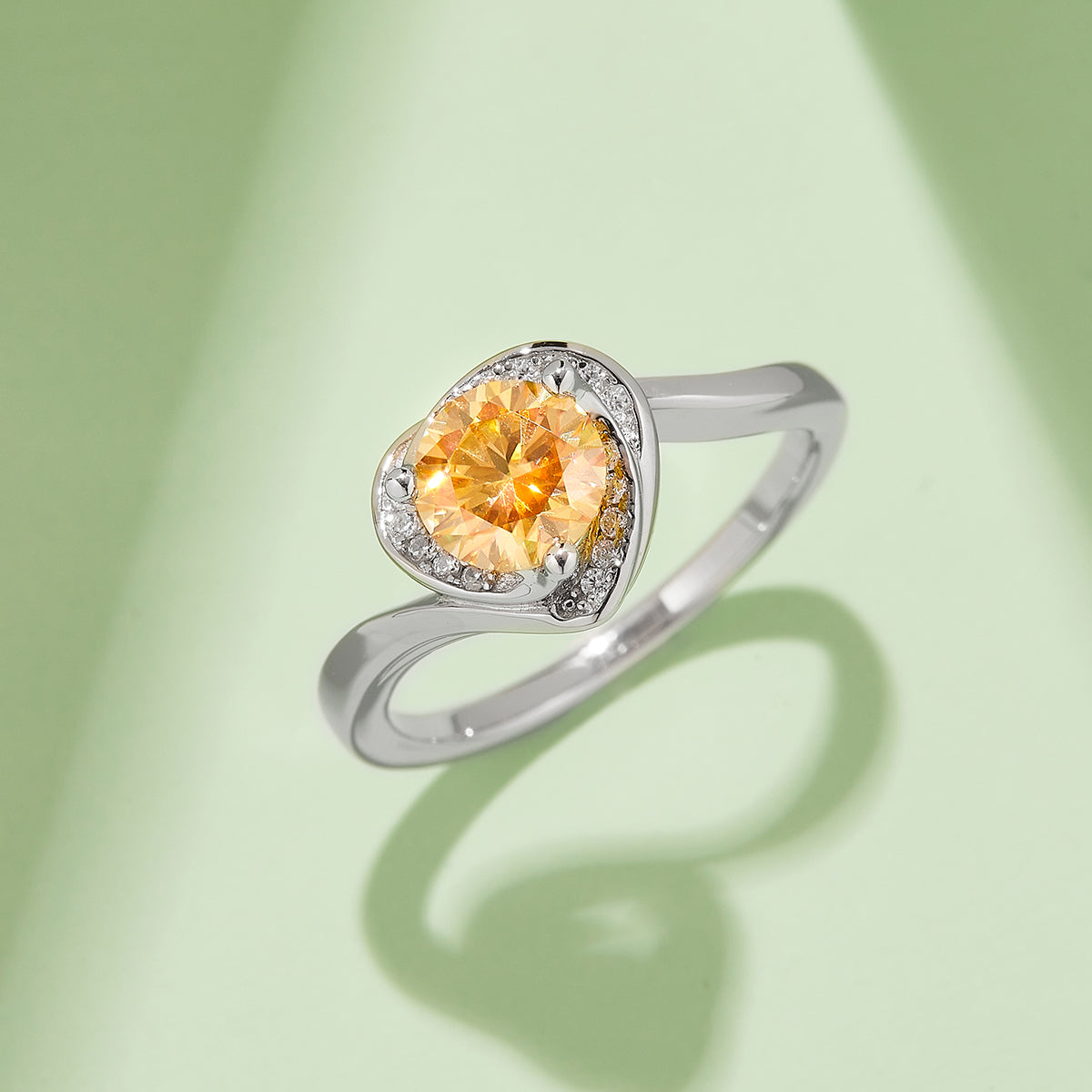 1.0 CT D Color Moissanite Blooming Heart Ring in White Gold Plated Sterling Silver#9