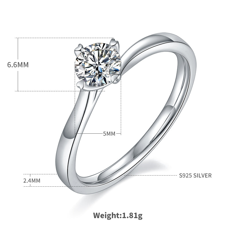 0.5 CT D Color Moissanite 4-Prong Twisted Shank Ring in White Gold Plated Sterling Silver#4