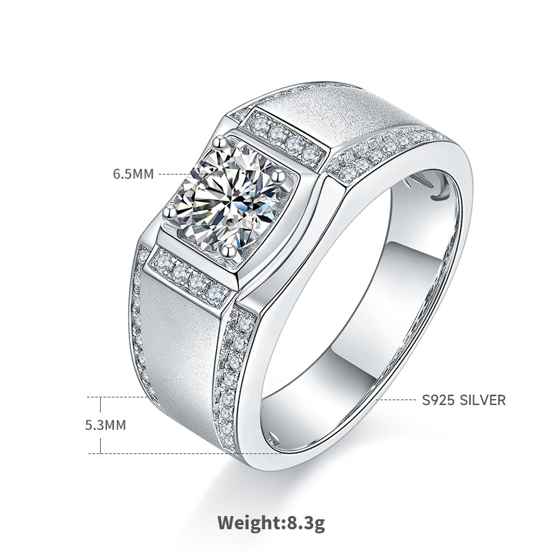 1.0 CT D Color Moissanite Rockstar Men's Band in White Gold Plated Sterling Silver#1