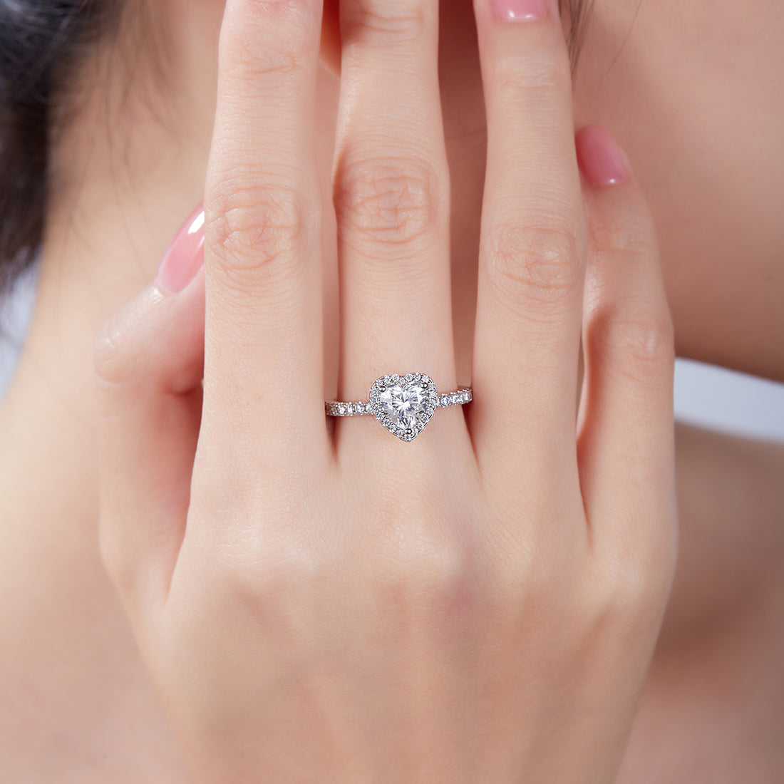 1.0 CT D Color Heart Cut Moissanite Dainty Ring in White Gold Plated Sterling Silver#5