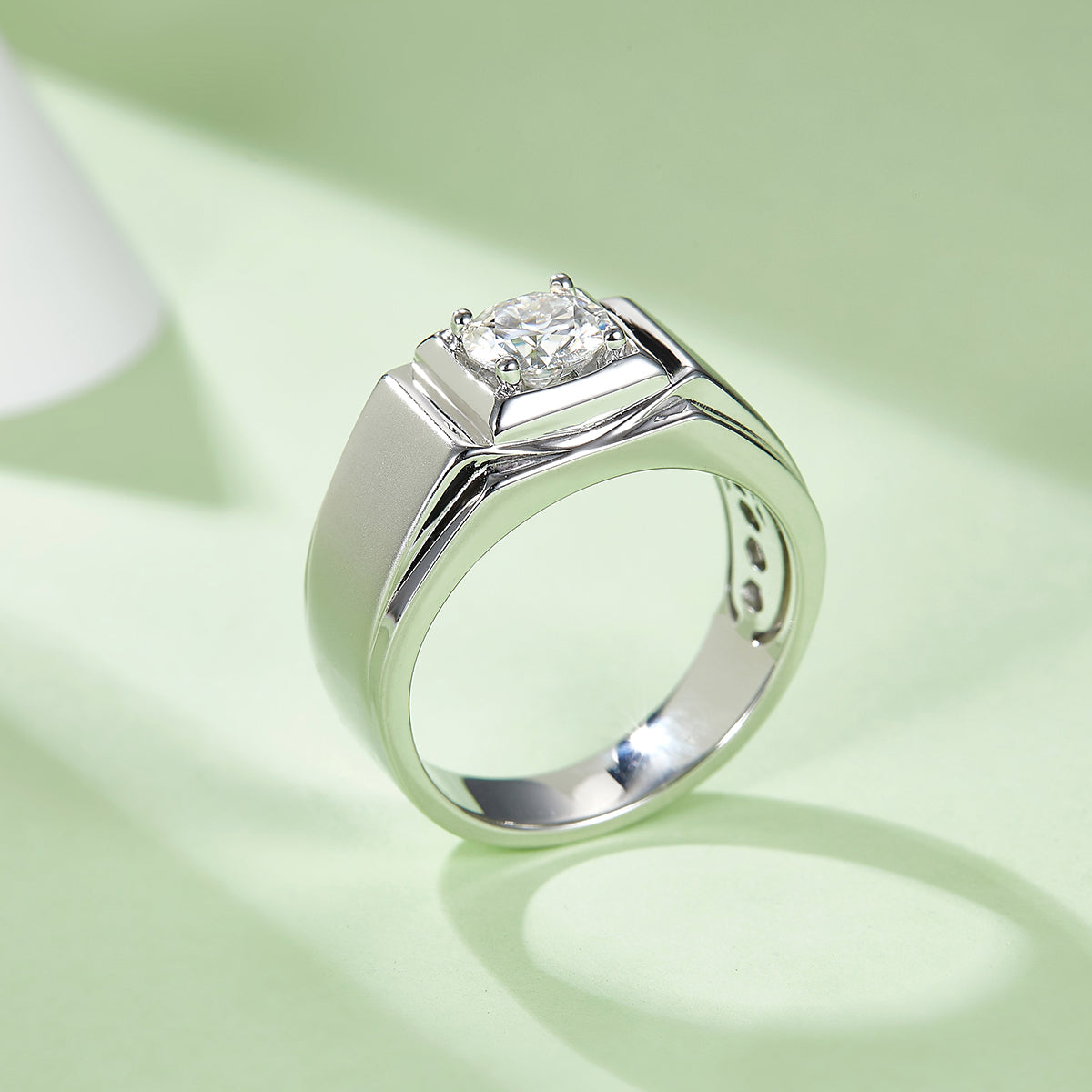 1.0 CT D Color Moissanite Trendsetter Men's Band in White Gold Plated Sterling Silver#3
