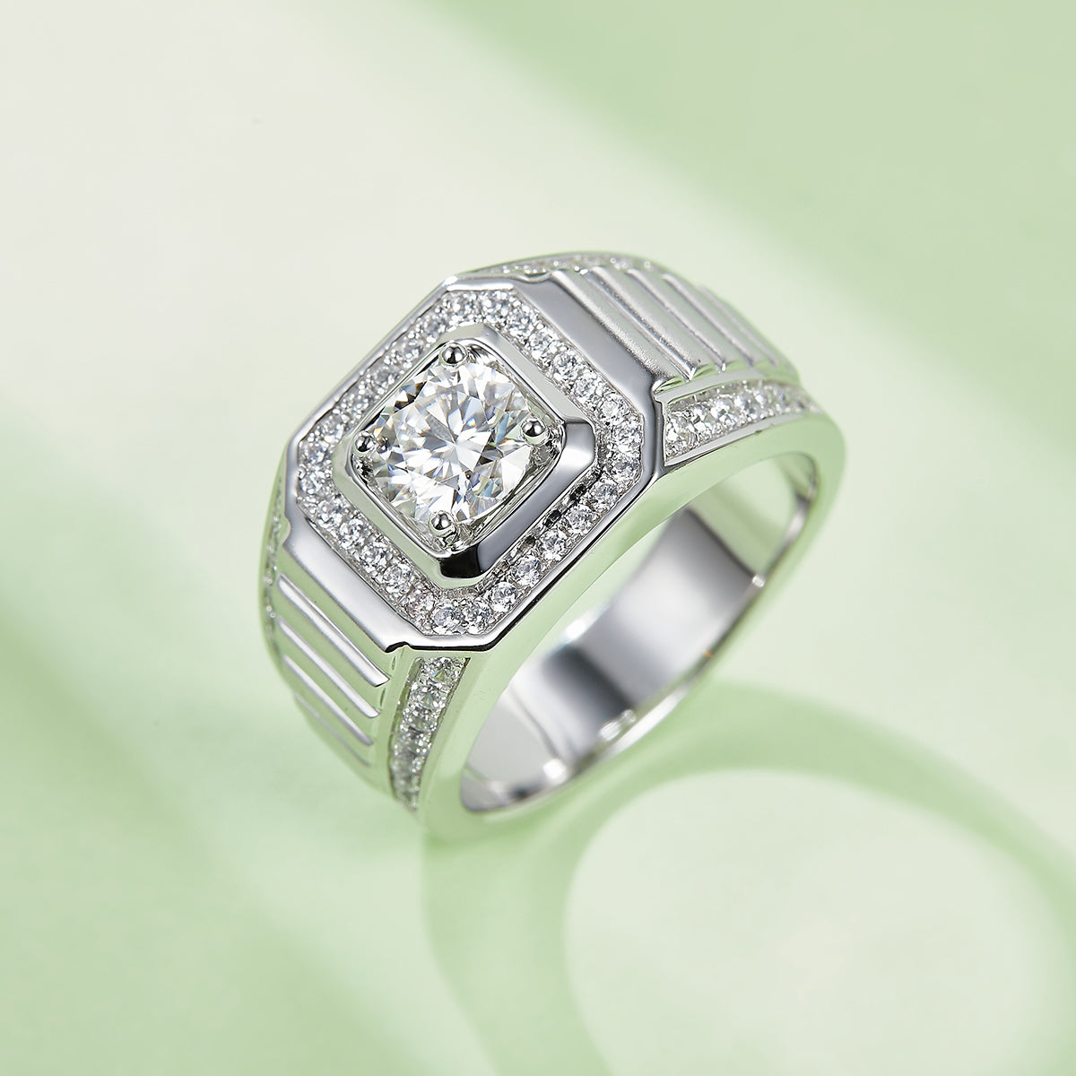 1.0 CT D Color Moissanite Classic Gentleman Men's Band in White Gold Plated Sterling Silver#2