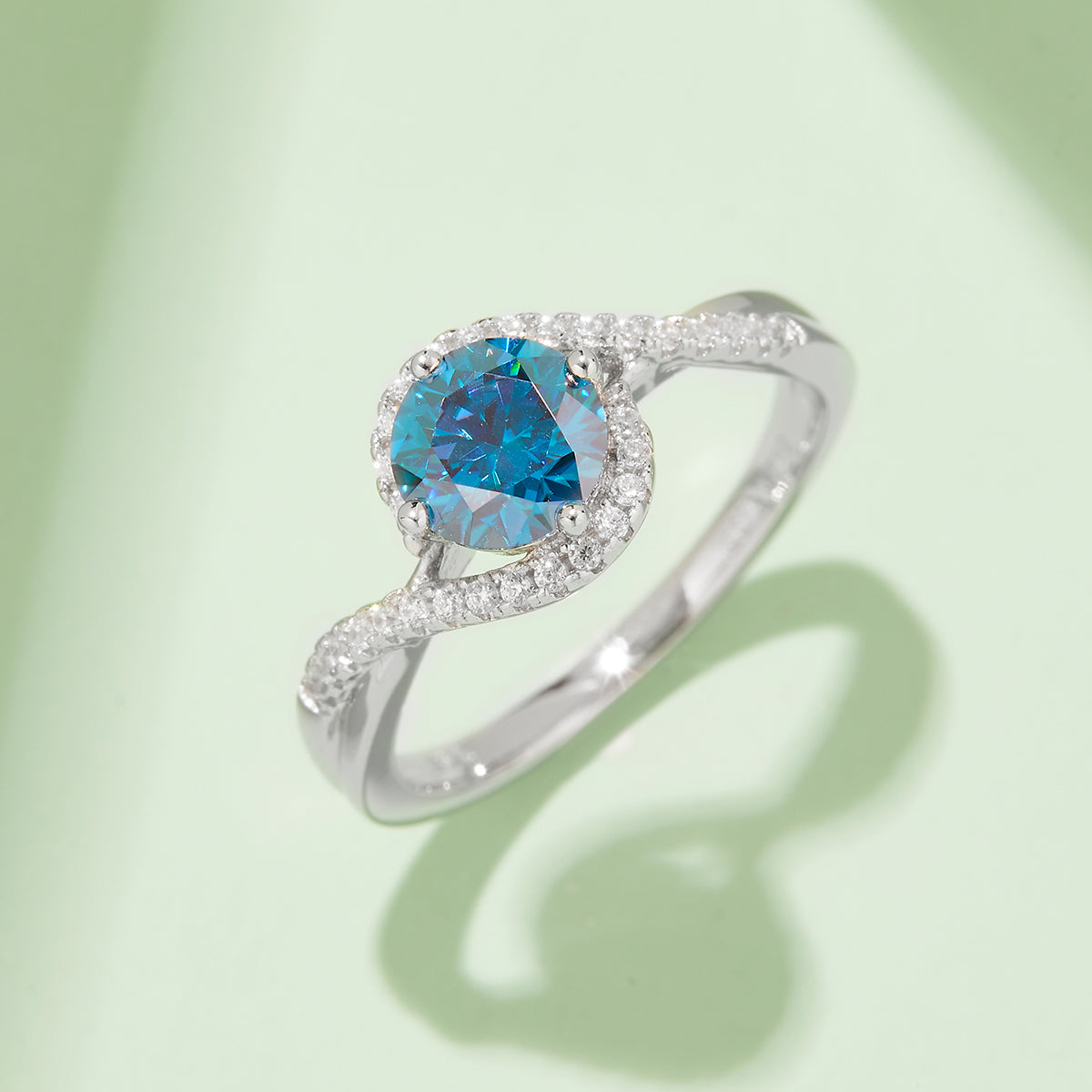 1.0 CT D Color Moissanite Angel Eyes Custom Ring in White Gold Plated Sterling Silver#11