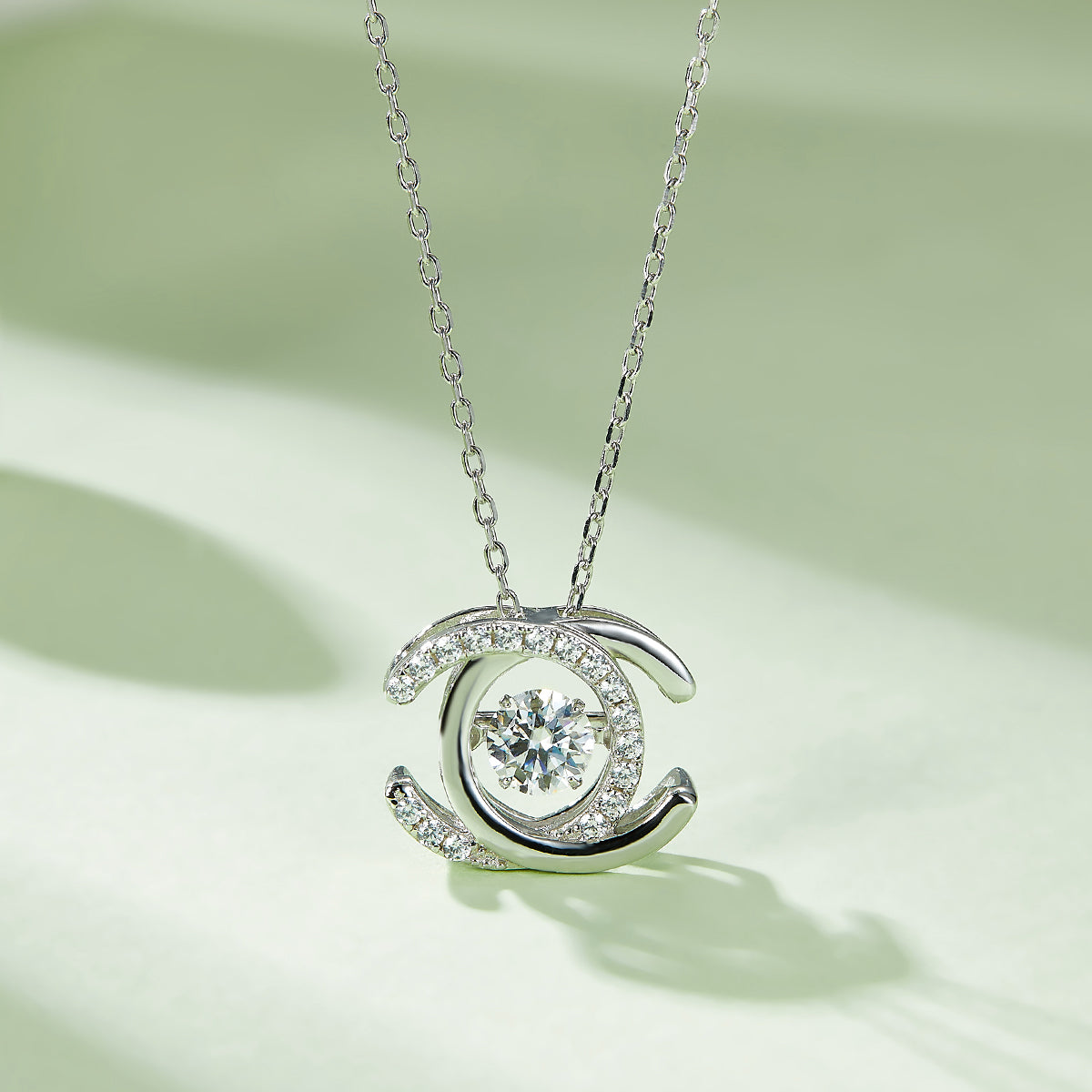 0.5 CT D Color Dancing Double C Moissanite Necklace in White Gold Plated Sterling Silver#3
