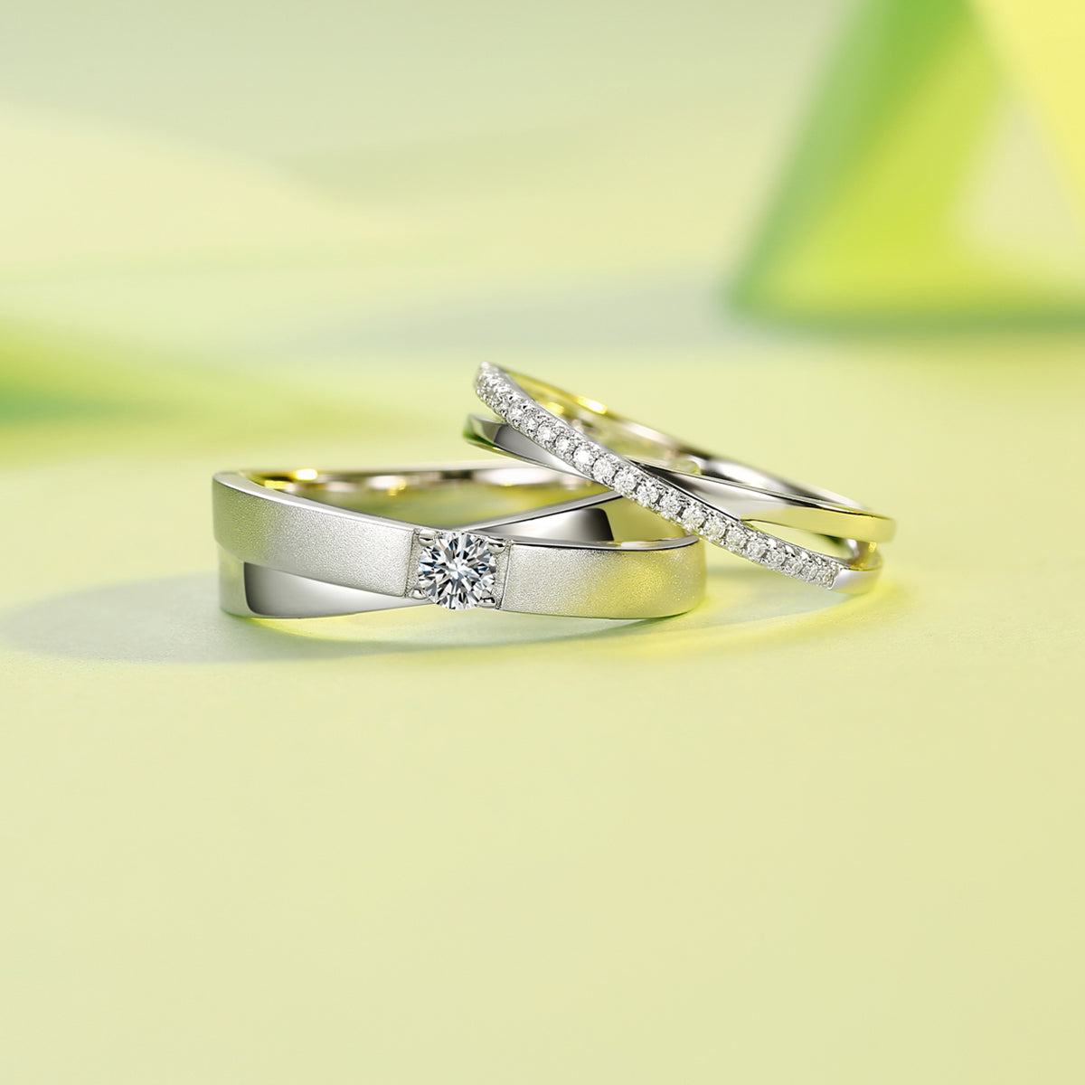 0.2 CT D Color Moissanite Criss-Cross Couple's Band (Men's) in White Gold Plated Sterling Silver#3