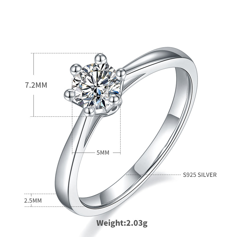 0.5 CT D Color Moissanite Crown Straight Shank Ring in White Gold Plated Sterling Silver#4