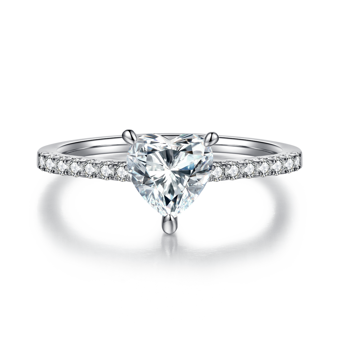 1.0 CT D Color Heart Cut Moissanite Pave Custom Ring in White Gold Plated Sterling Silver#5