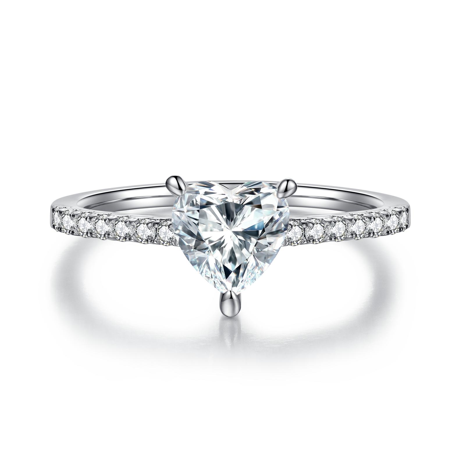 1.0 CT D Color Heart Cut Moissanite Pave Custom Ring in White Gold Plated Sterling Silver#5
