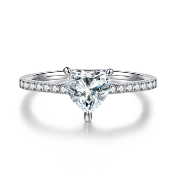 1.0 CT D Color Heart Cut Moissanite Pave Custom Ring in White Gold Plated Sterling Silver#5