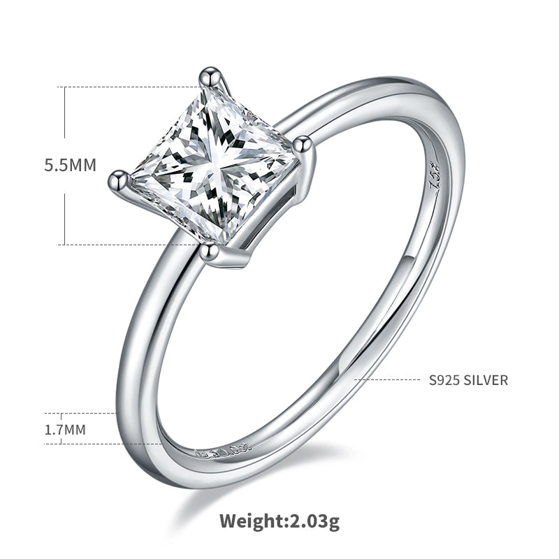 1.0 CT D Color Princess Cut Moissanite Classic Ring in White Gold Plated Sterling Silver#1