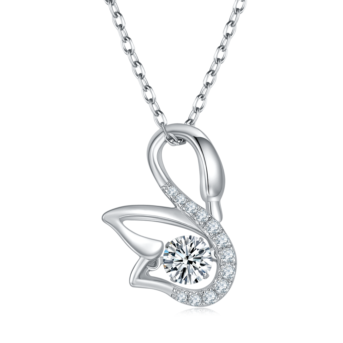 0.5 CT D Color Dancing Moissanite Swan Necklace in White Gold Plated Sterling Silver#2