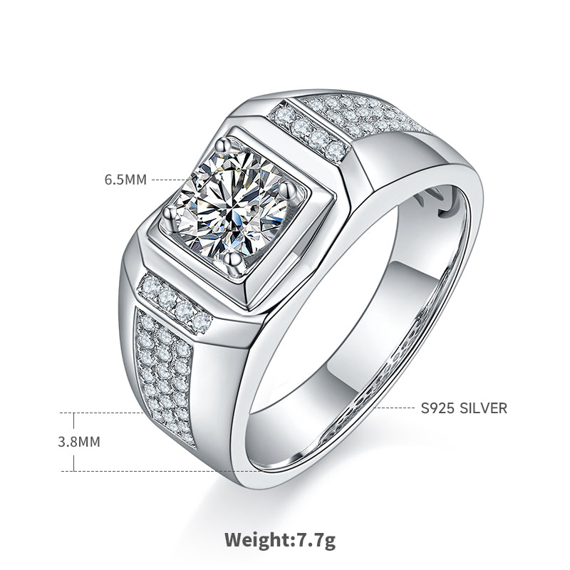1.0 CT D Color Moissanite Minimalist Men's Band in White Gold Plated Sterling Silver#0