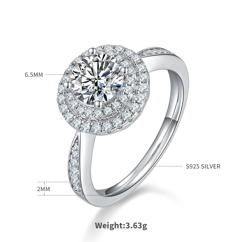1.0 CT D Color Round Cut Moissanite Halo Ring in White Gold Plated Sterling Silver#1