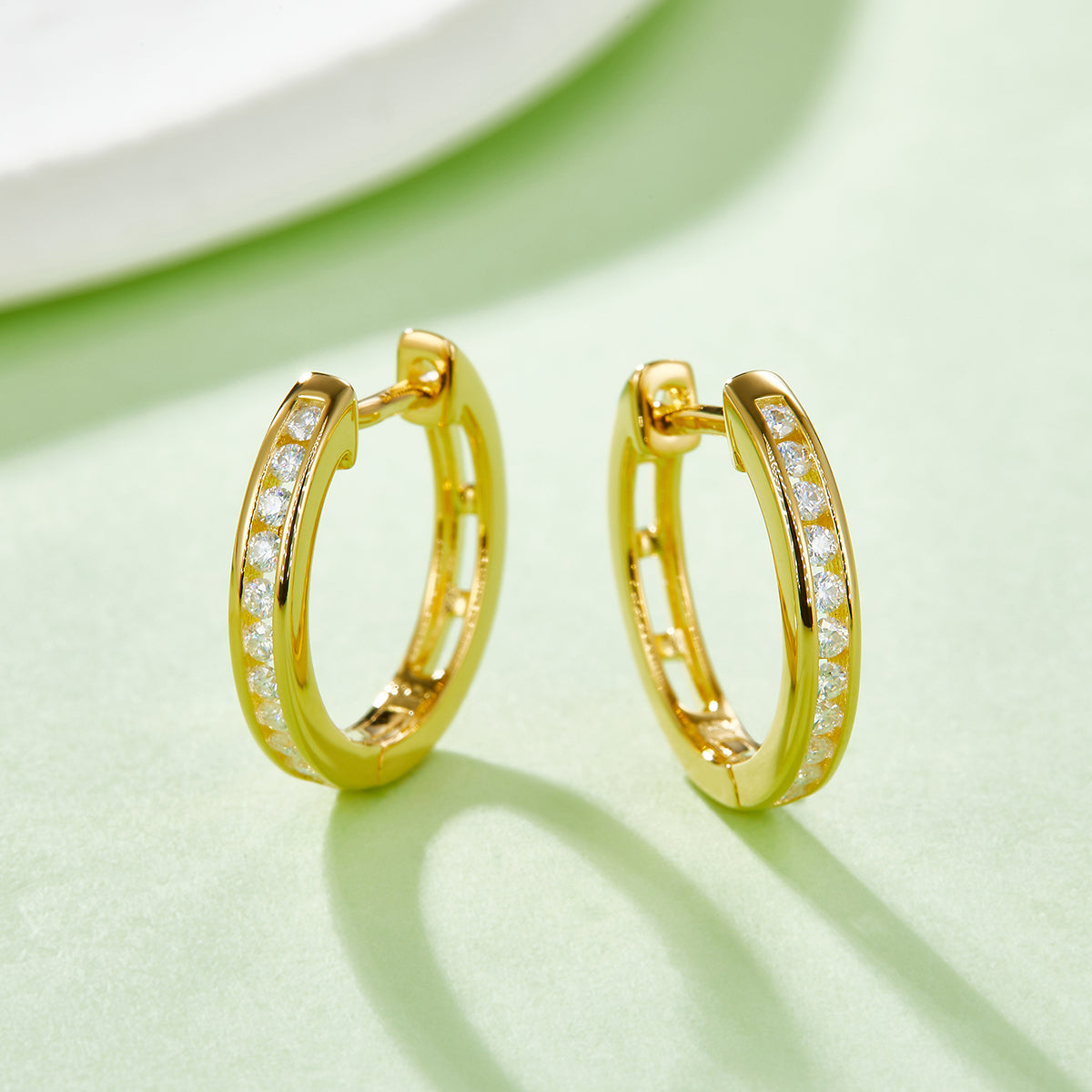 0.22 CT D Color Moissanite Melee Single Row Half Hoop Earrings in Sterling Silver#8