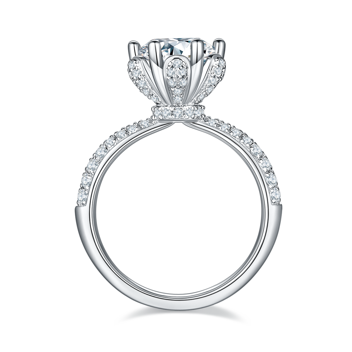 2.0 CT D Color Moissanite Flora Halo Straight Shank Custom Ring in White Gold Plated Sterling Silver#6