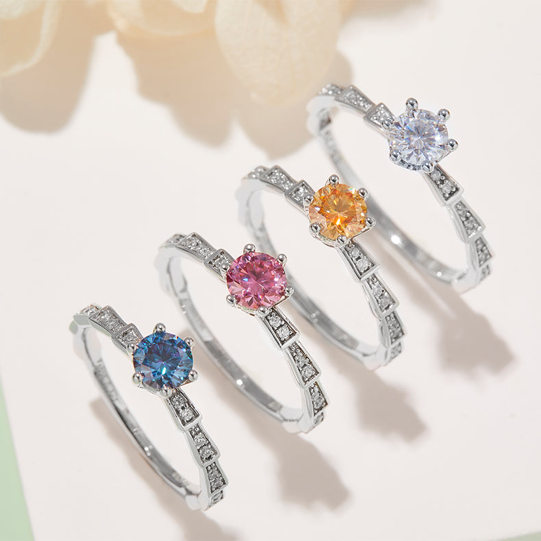 0.5 CT D Color Moissanite Pave Mechanical Snake Ring in White Gold Plated Sterling Silver#11