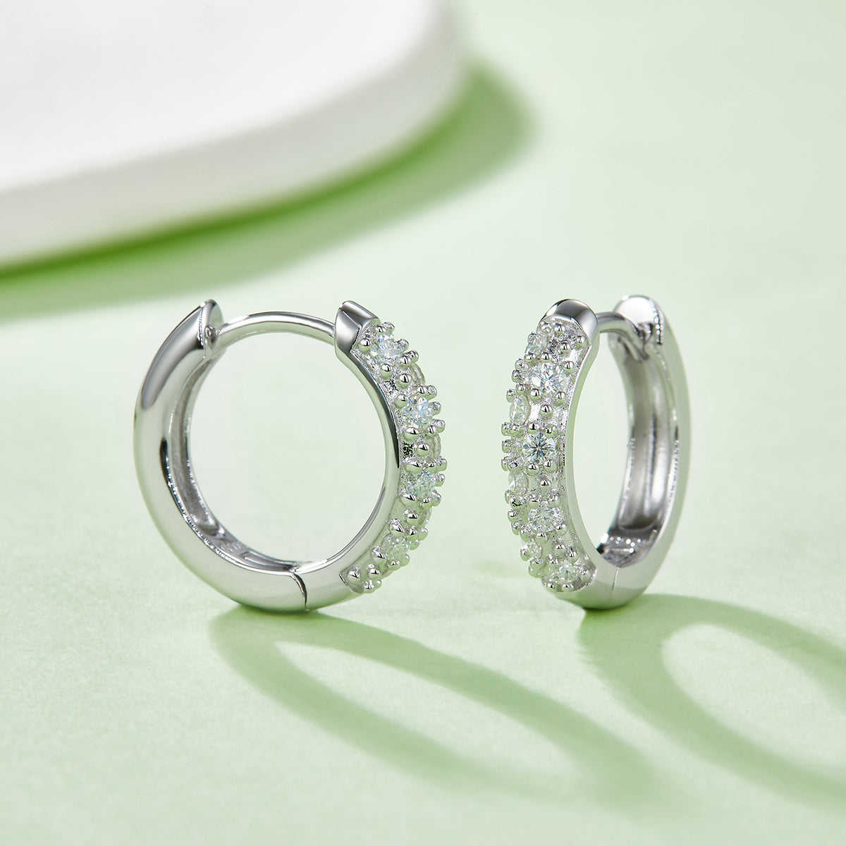 0.27 CT D Color Moissanite Melee Double Row Half Hoop Earrings in Sterling Silver#6