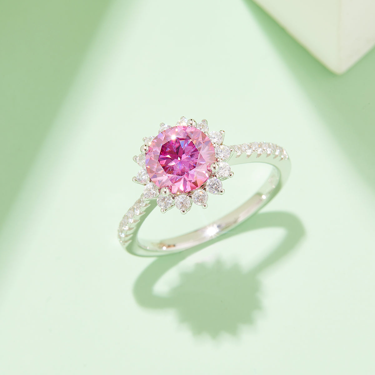 2.0 CT D Color Moissanite Sunflower Custom Ring in White Gold Plated Sterling Silver#8