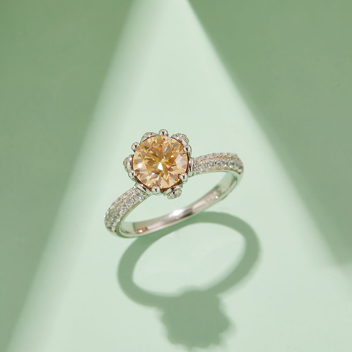 1.5 CT D Color Moissanite Flora Halo Straight Shank Custom Ring in White Gold Plated Sterling Silver#9