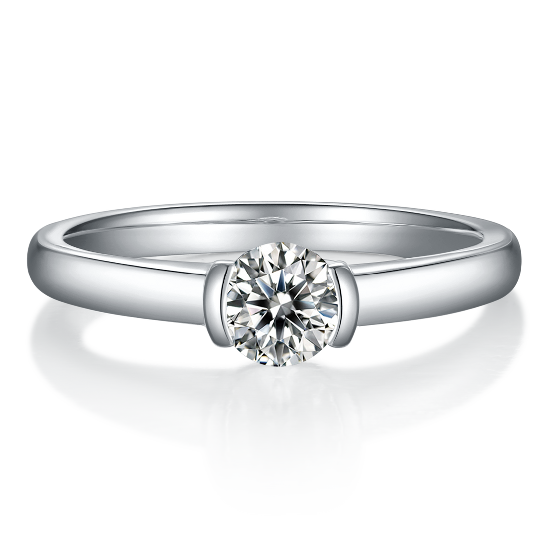 0.5 CT D Color Round Cut Moissanite Minimalist Ring in White Gold Plated Sterling Silver#4