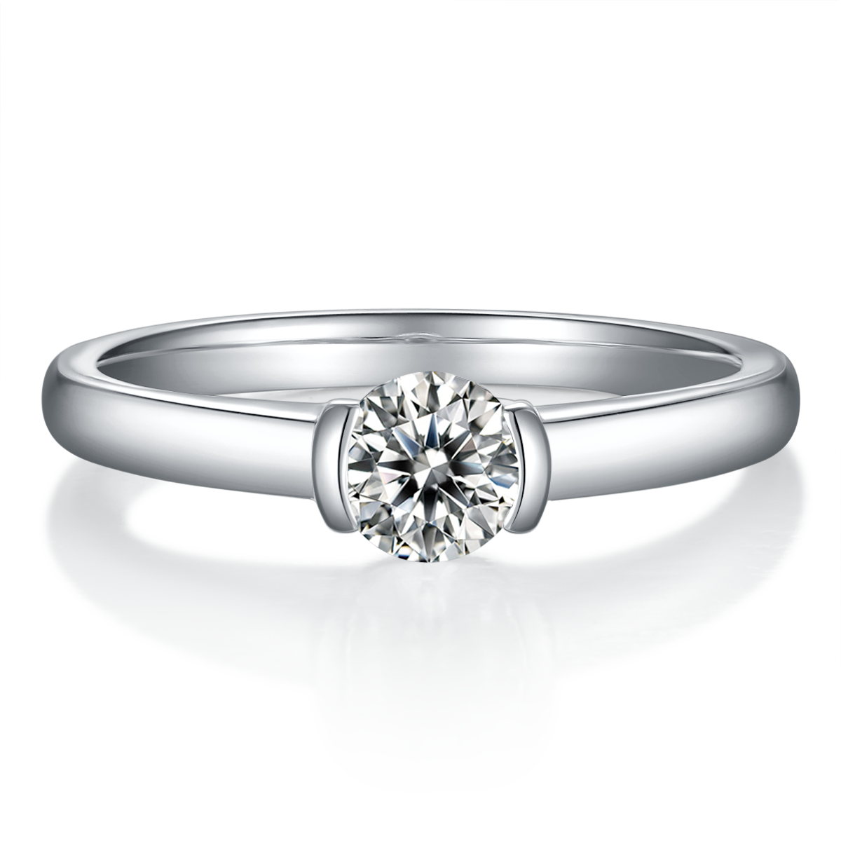 0.5 CT D Color Round Cut Moissanite Minimalist Ring in White Gold Plated Sterling Silver#4