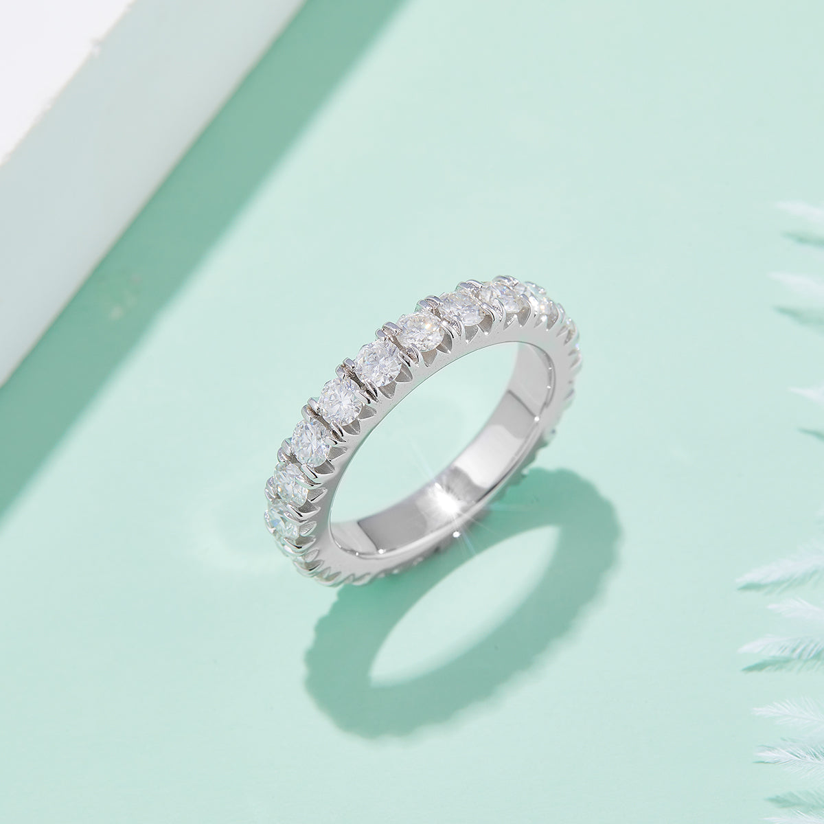 Moissanite Melee Tiger Prong Full Eternity Ring Guard (3.0mm) in White Gold Plated Sterling Silver#5