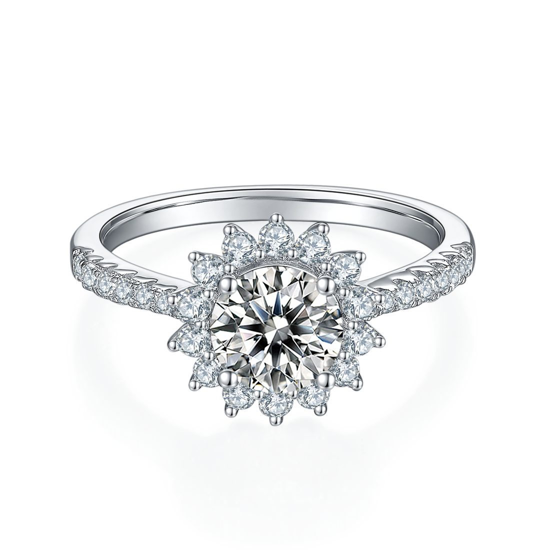 1.0 CT D Color Moissanite Sunflower Custom Ring in White Gold Plated Sterling Silver#5
