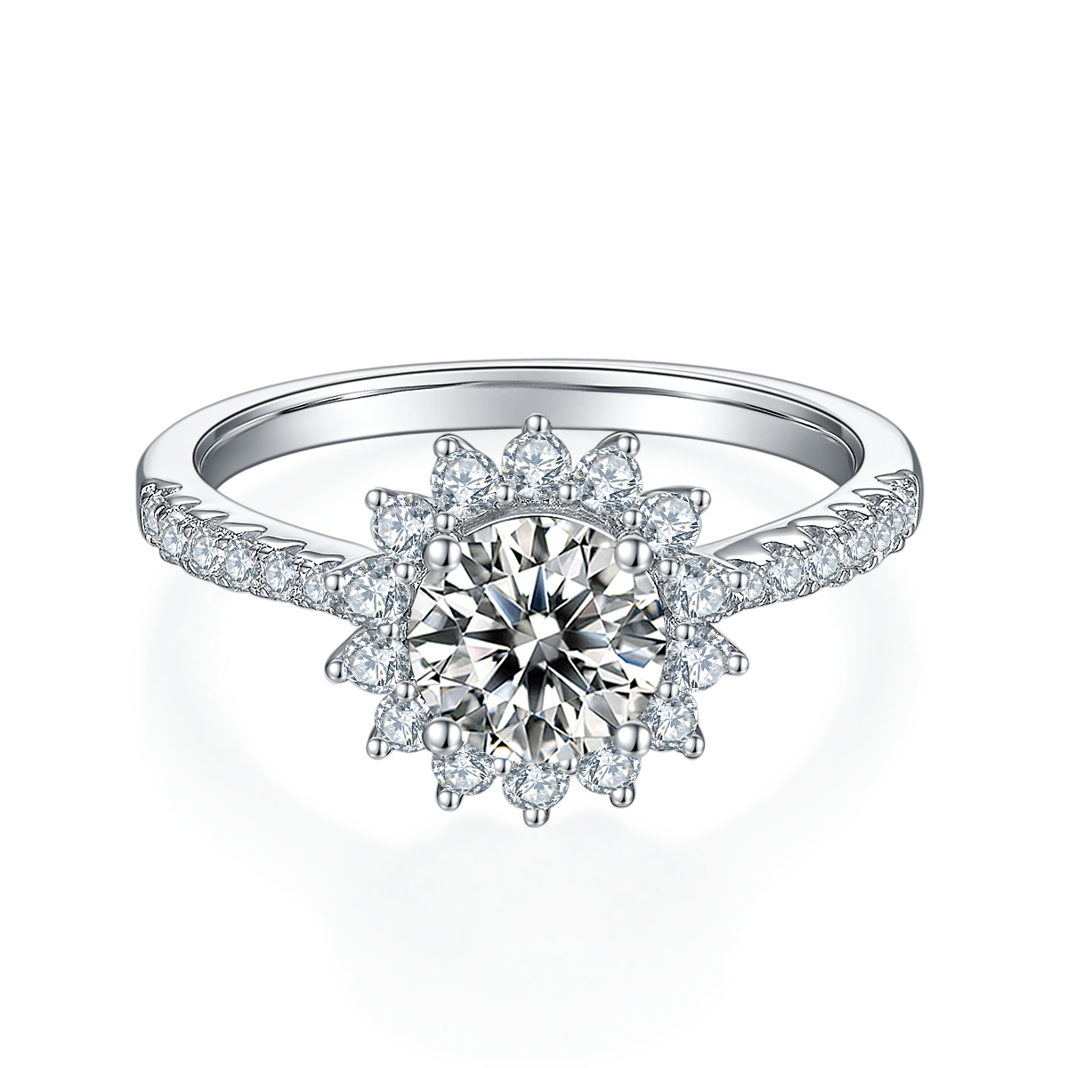 1.0 CT D Color Moissanite Sunflower Custom Ring in White Gold Plated Sterling Silver#5