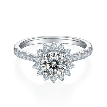 1.0 CT D Color Moissanite Sunflower Custom Ring in White Gold Plated Sterling Silver#5