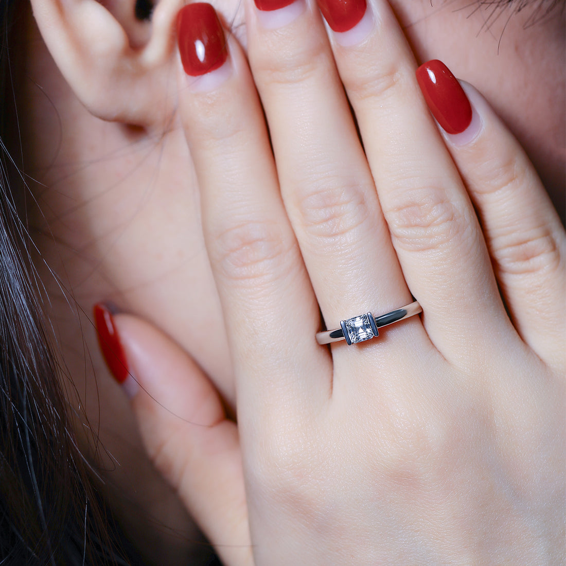 0.5 CT D Color Princess Cut Moissanite Minimalist Ring in White Gold Plated Sterling Silver#4