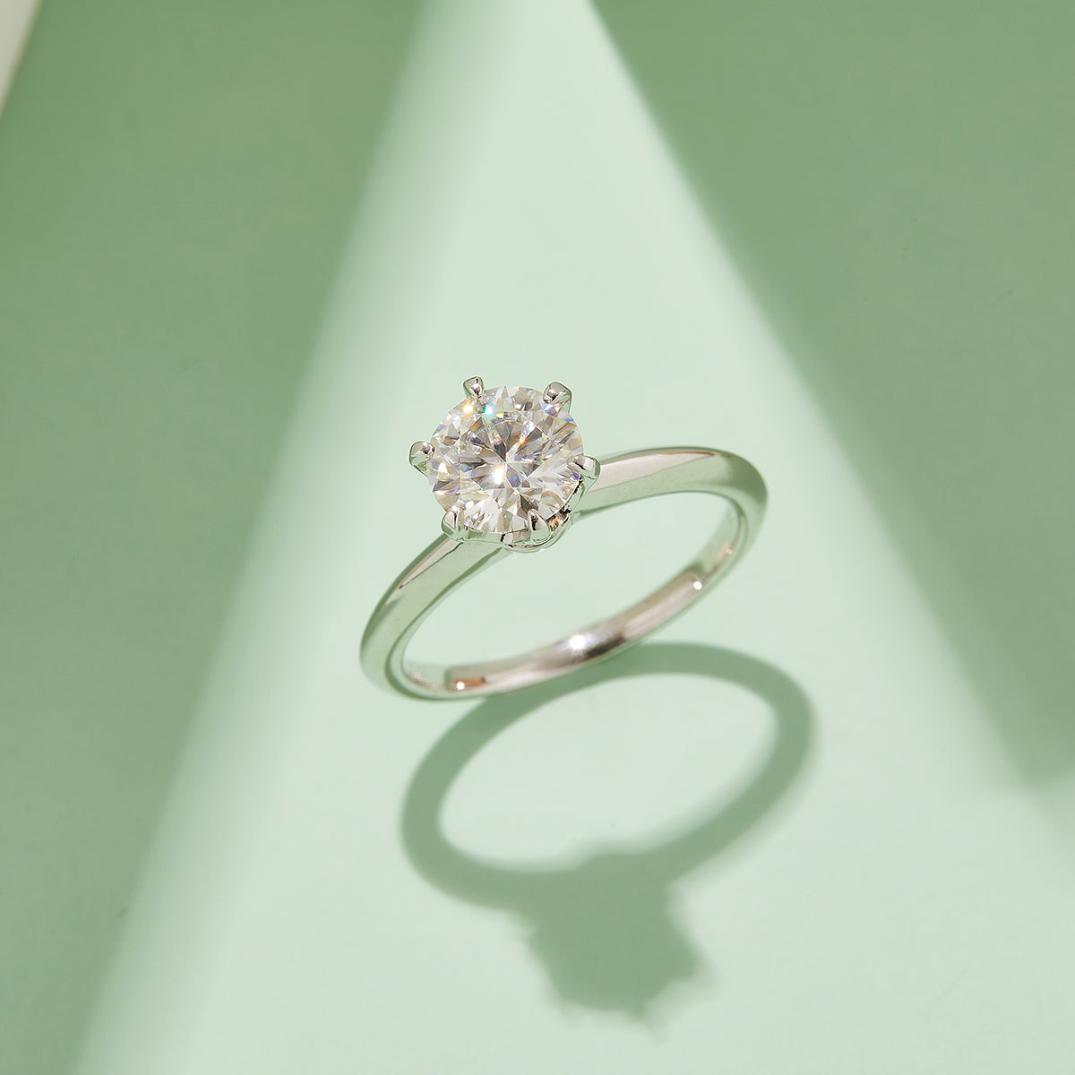 1.5 CT D Color Moissanite 6-Prong Classic Plain Shank Ring in White Gold Plated Sterling Silver#7
