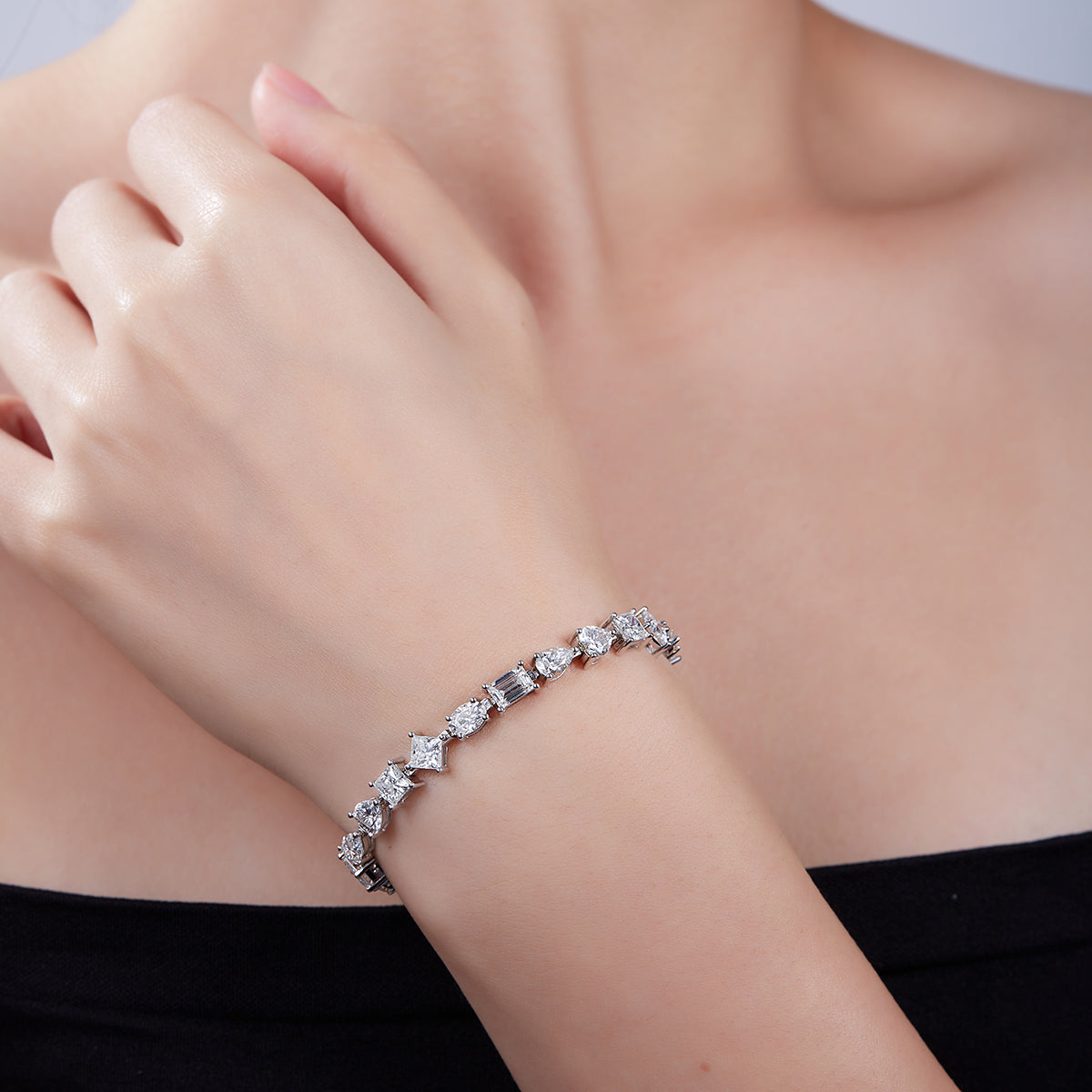 D Color VVS Moissanite Fancy Cut Cluster Tennis Bracelet (0.5 CT Each) in White Gold Plated Sterling Silver#4