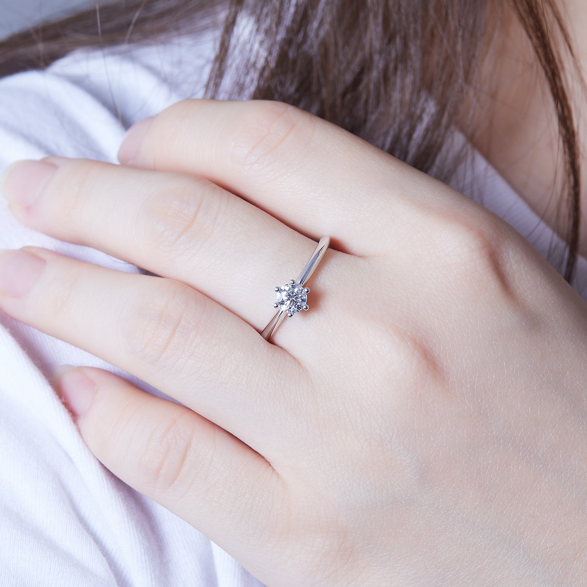 0.5 CT D Color Moissanite 6-Prong Classic Straight Shank Ring in White Gold Plated Sterling Silver#12
