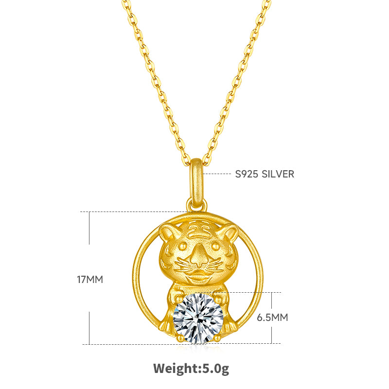 1.0 CT Moissanite Chinese Zodiac Tiger Necklace in Sterling Silver#1