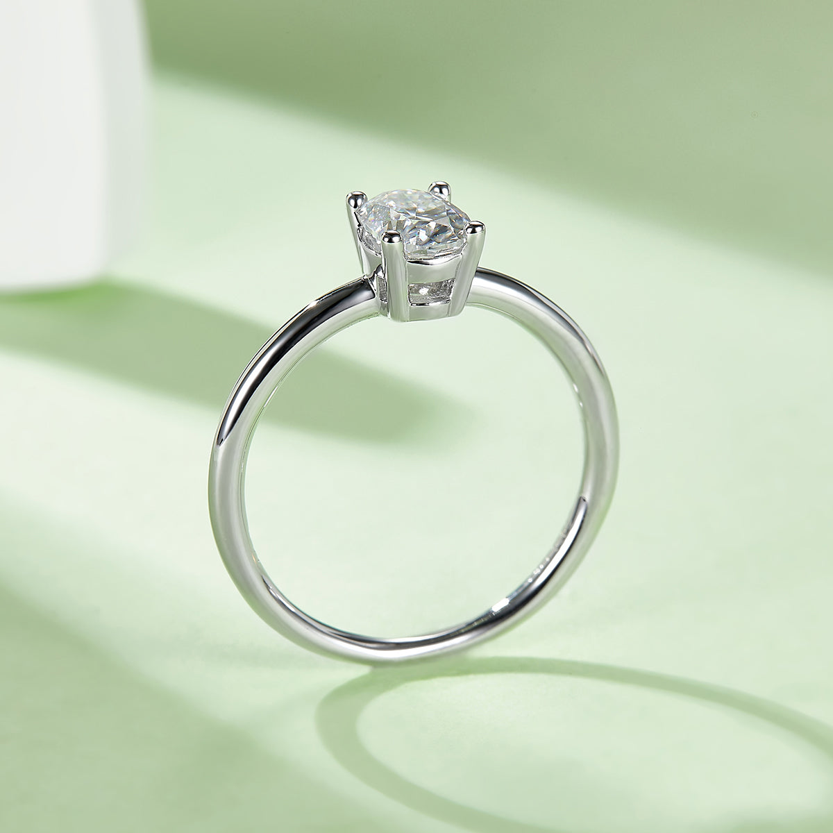 1.0 CT D Color Oval Cut Moissanite Classic Ring in White Gold Plated Sterling Silver#6