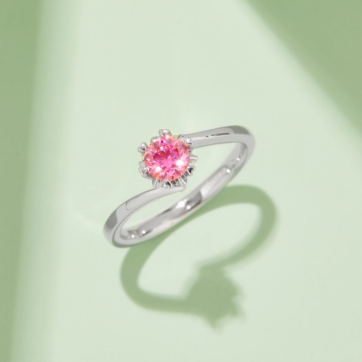 0.5 CT D Color Moissanite Classic Snowflake Twisted Shank Ring in White Gold Plated Sterling Silver#8