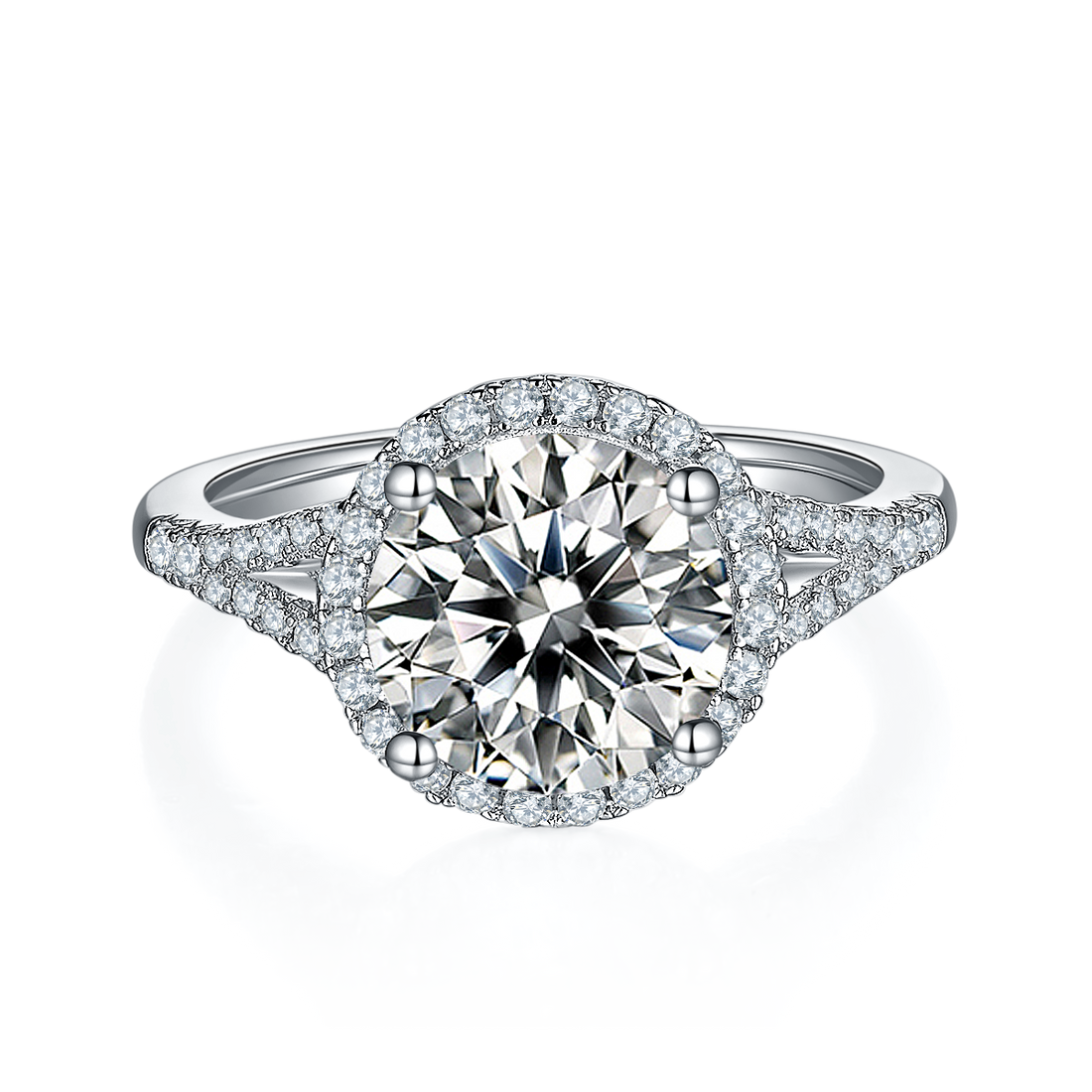 3.0 CT D Color Bezel Set Moissanite Split Shank Ring in White Gold Plated Sterling Silver#5