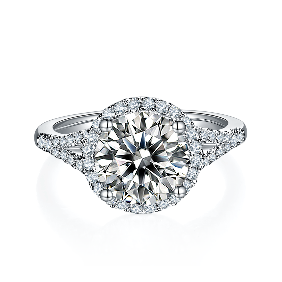 3.0 CT D Color Bezel Set Moissanite Split Shank Ring in White Gold Plated Sterling Silver#5