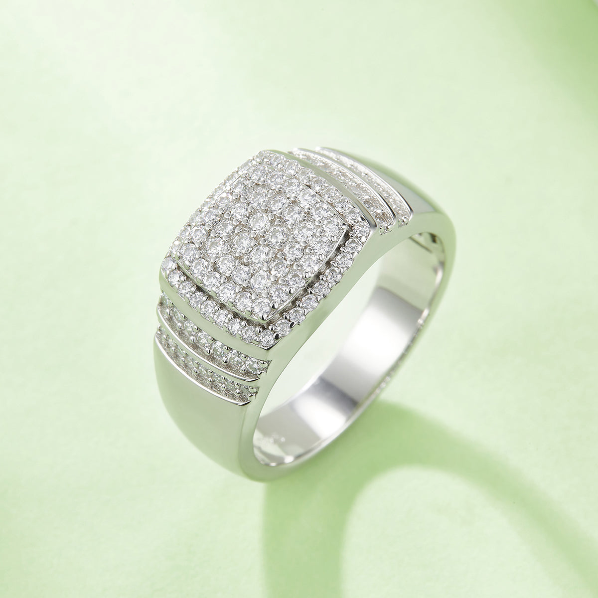 0.82 CT D Color Moissanite Melee Halo Men's Band in White Gold Plated Sterling Silver#3
