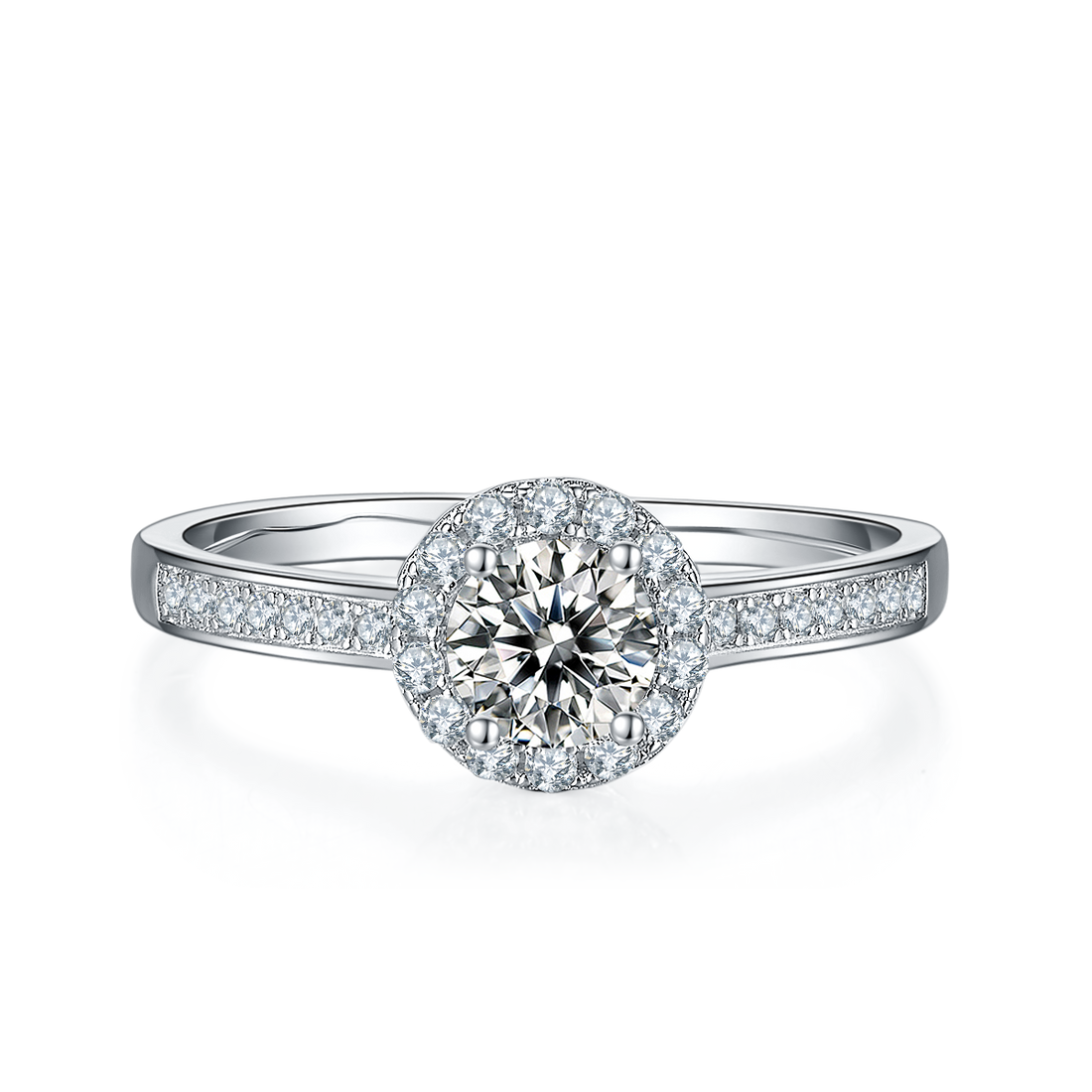 0.5 CT D Color Bezel Set Moissanite Halo Ring in White Gold Plated Sterling Silver#5