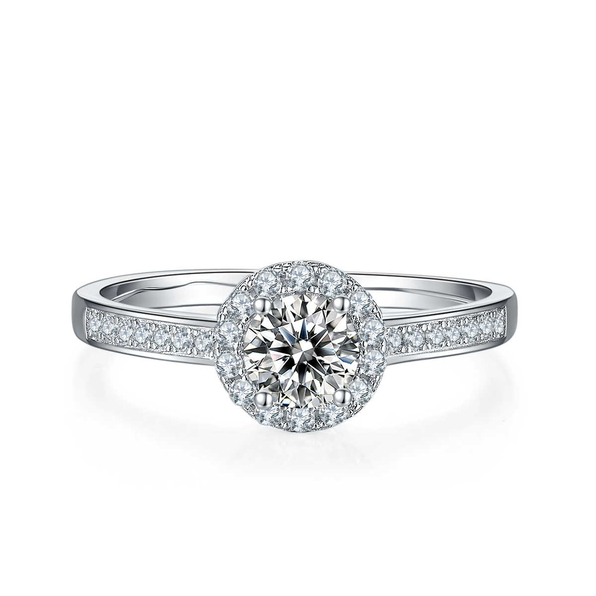 0.5 CT D Color Bezel Set Moissanite Halo Ring in White Gold Plated Sterling Silver#5