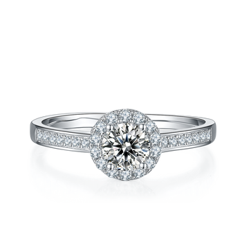 0.5 CT D Color Bezel Set Moissanite Halo Ring in White Gold Plated Sterling Silver#5