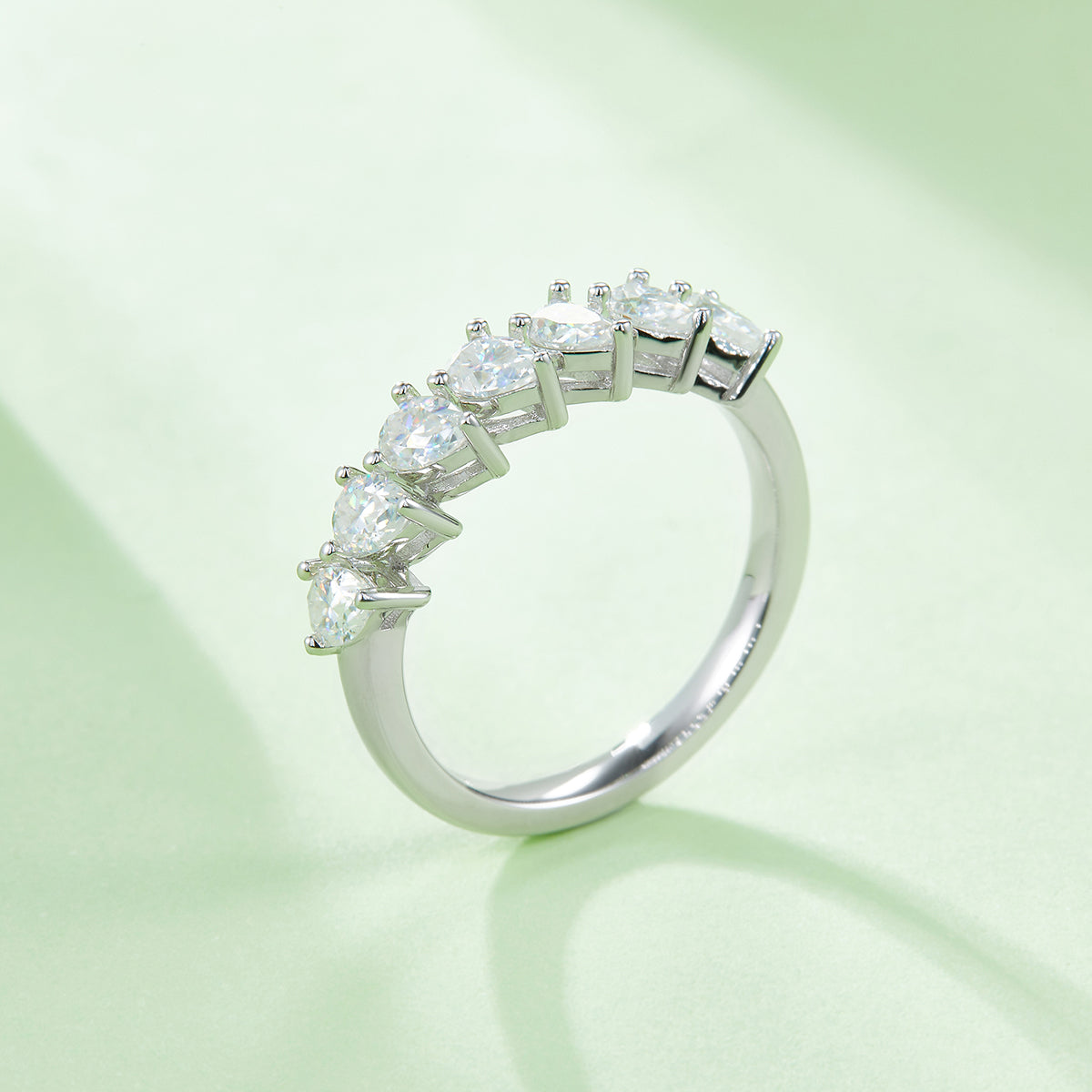 2.1 CT D Color Pear Cut Moissanite Eternity Band in White Gold Plated Sterling Silver#5